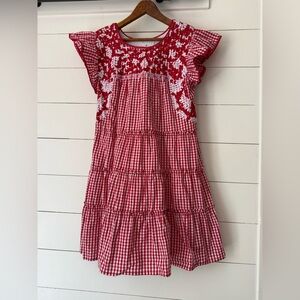 J Maire Red White Gingham Plaid Embroidered Ruffle Sleeve A Line Swing Dress XS